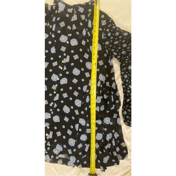 Free People Turn Turn Black Blue Medallion Boho Mini Dress Ruffle Mock Neck XS - Picture 13 of 13